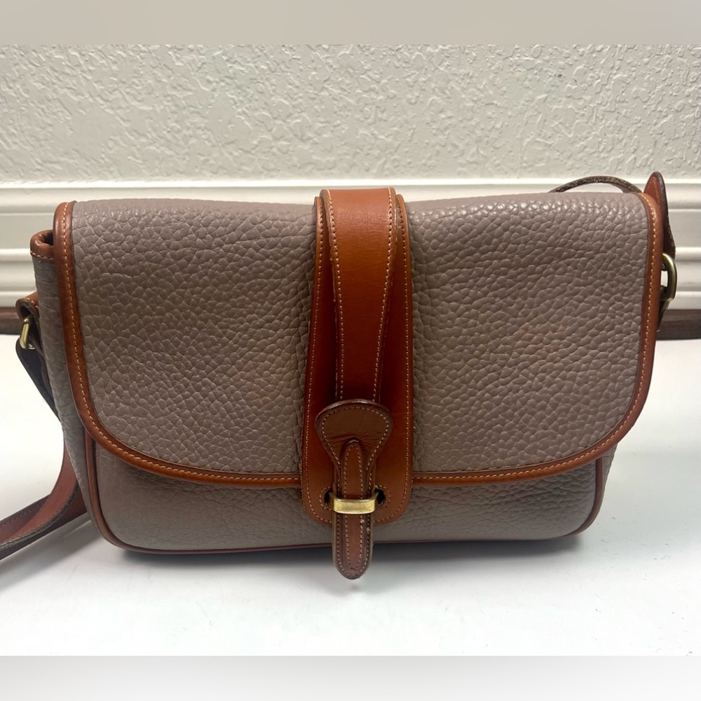 Dooney & Bourke Taupe Pebble Leather Crossbody with Brown Trim